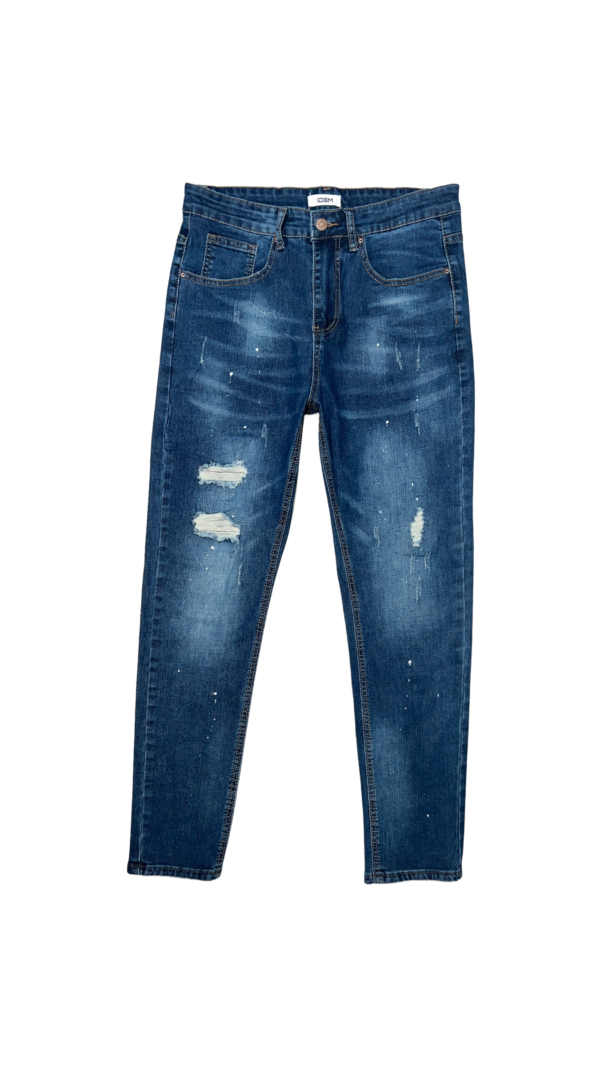 Jeans Hombre Skinny Azul Focalizado Con Destroyer Pintado - Imagen 8