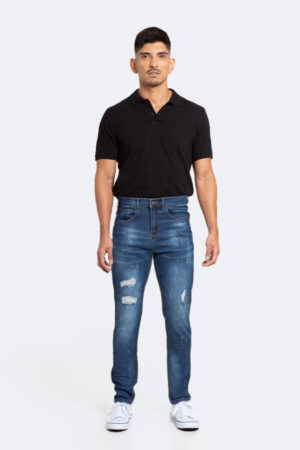 Jeans Hombre Skinny Azul Focalizado Con Destroyer Pintado