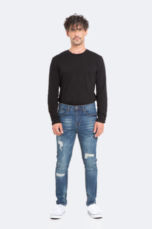 Jeans Hombre Skinny Azul Focalizado Con Destroyer