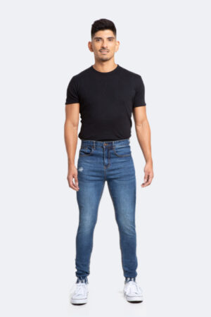 Jeans Hombre Skinny Azul Focalizado Medio Con Destroyer