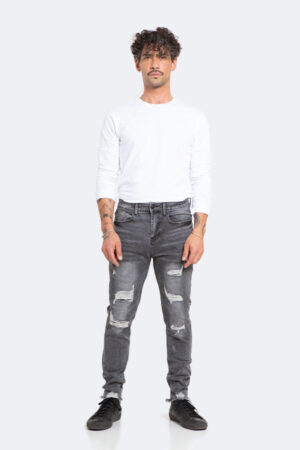 Jeans Hombre Skinny Gris Focalizado con Destroyer
