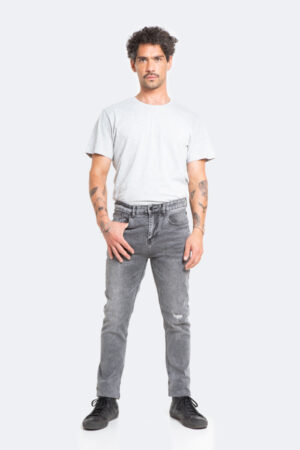 Jeans Hombre Slim Gris Focalizado suave con Destroyer