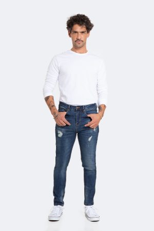 Jeans Hombre Skinny Azul Focalizado Suave Drimen Destroyer