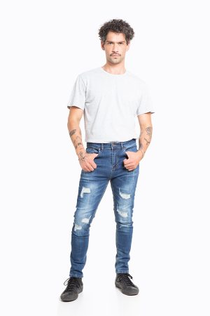Jeans Hombre Skinny Azul Focalizado Destroyer